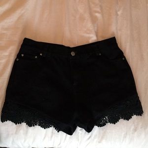 Black lacy jean shorts